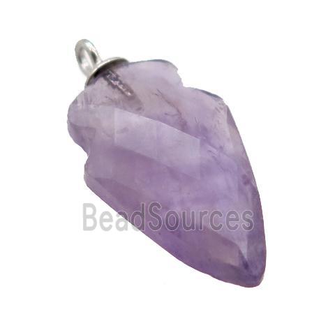 purple Amethyst pendant, faceted arrowhead