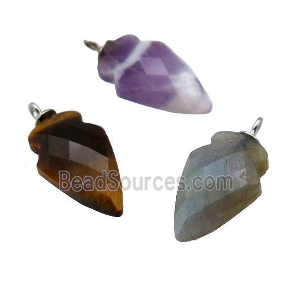 mixed Gemstone pendant, faceted arrowhead