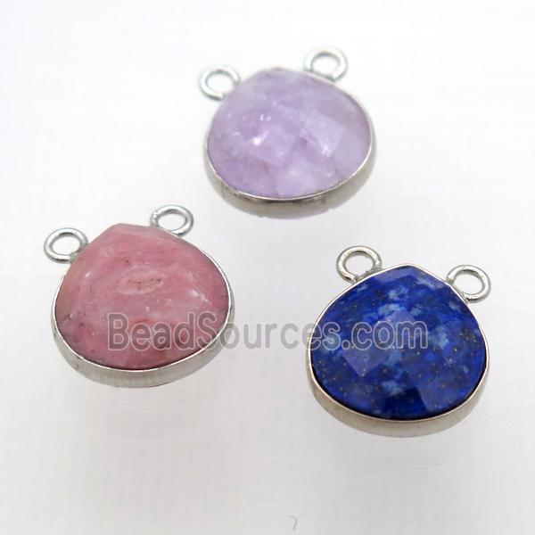 mixed Gemstone pendant with 2loops, faceted teardrop