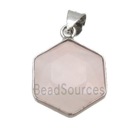 Rose Quartz pendant, faceted hexagon