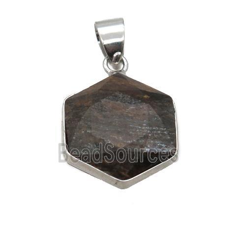 Bronzite pendant, faceted hexagon