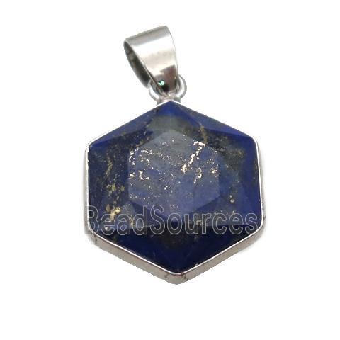 blue Lapis Lazuli pendant, faceted hexagon