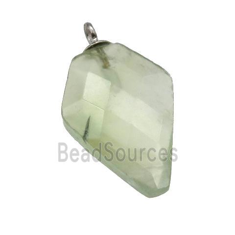 green Prehnite pendant, faceted arrowhead