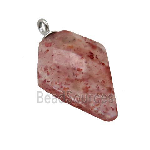 Strawberry Quartz pendant, faceted arrowhead