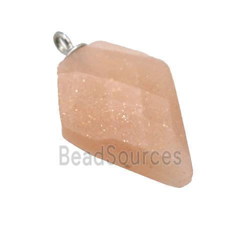 peach MoonStone pendant, faceted arrowhead