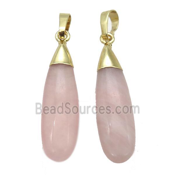 Rose Quartz teardrop pendant, gold plated