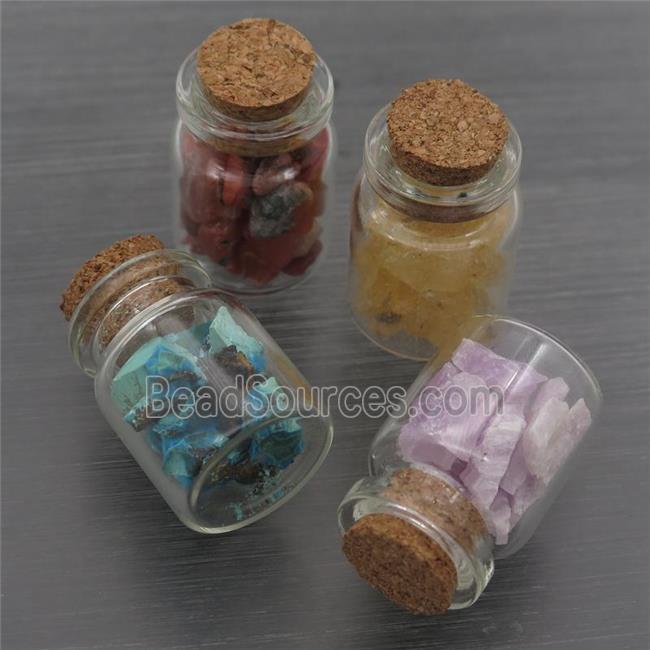 Wishing Bottle pendant with Gemstone Chips, mixed