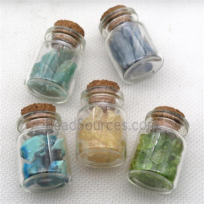 Wishing Bottle pendant with Gemstone Chips, mixed