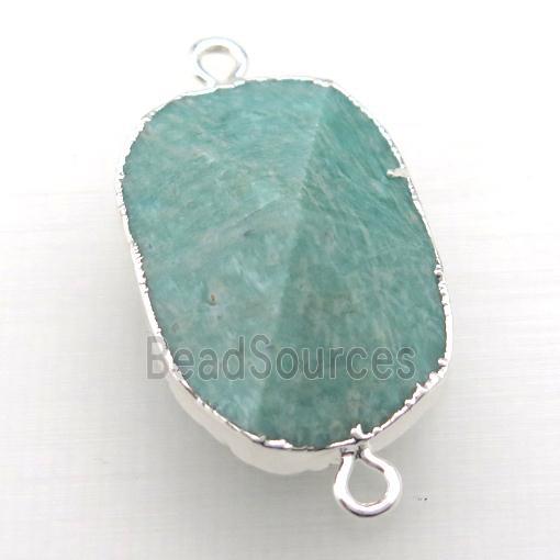 green Amazonite connector, point, freeform, silver plated