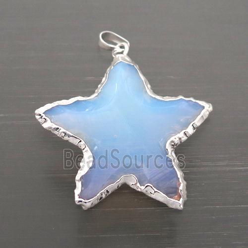 white Opalite star pendant, hammered, silver plated