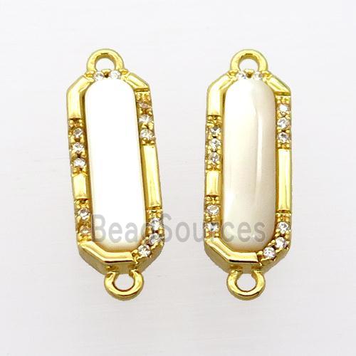 copper connector pave zircon with pearlized shell, gold plated