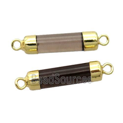 Smoky Quartz column connector, gold plated