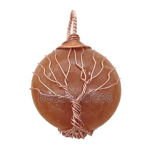 red Aventurine pendant with wire wrapped, tree of life, rose gold