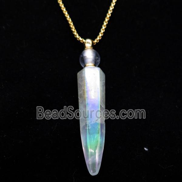 Clear Quartz perfume bottle Necklace, electroplated, bullet