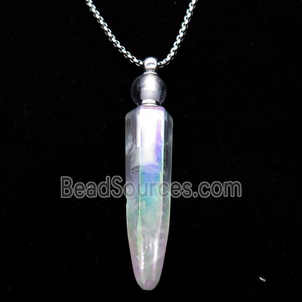 Clear Quartz perfume bottle Necklace, electroplated, bullet