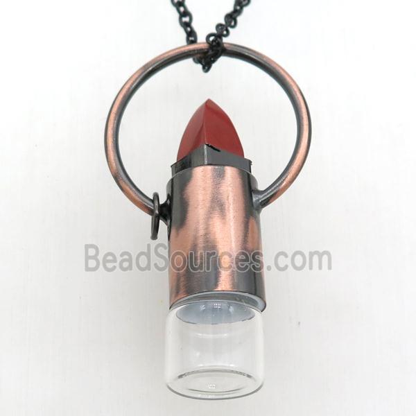 copper perfume bottle Necklace with red jasper, antique red