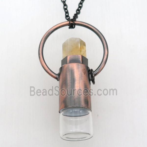 copper perfume bottle Necklace with citrine, antique red