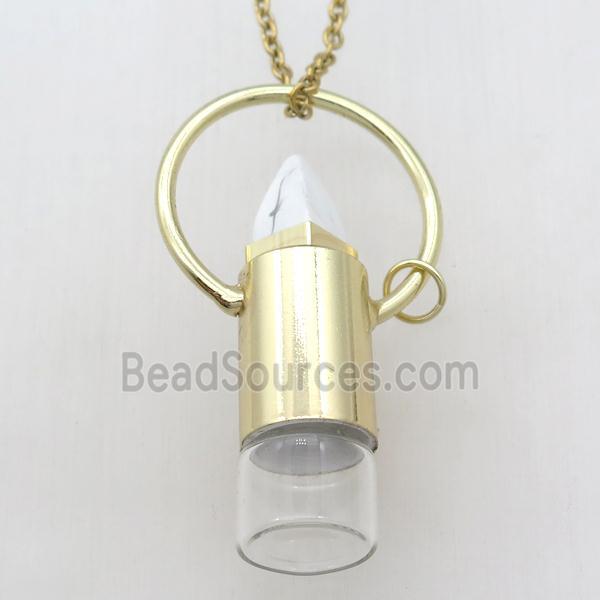 copper perfume bottle Necklace with white howlite, gold plated