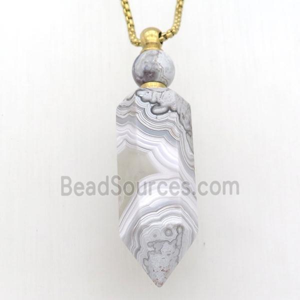 Mexican Crazy Agate Perfume Bottle Necklace, gray