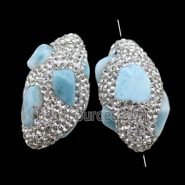 Clay barrel Beads paved rhinestone with Larimar