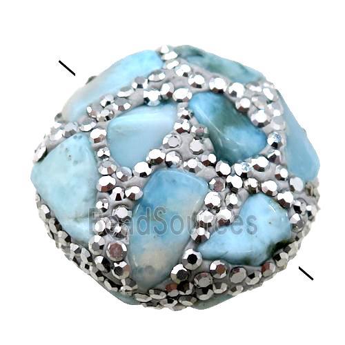 Clay Beads paved silver rhinestone with Larimar, circle