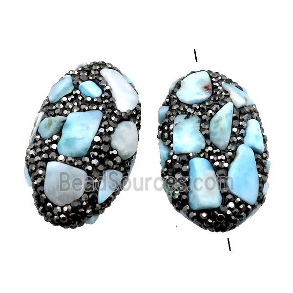 Clay oval Beads paved rhinestone with Larimar