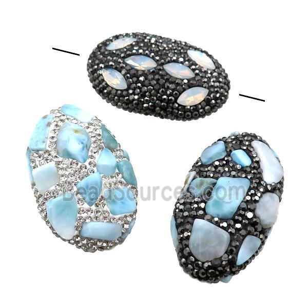 Clay oval Beads paved rhinestone, mixed