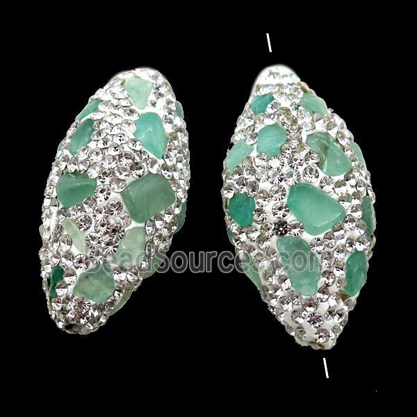 Clay barrel Beads paved rhinestone with Chrysoprase