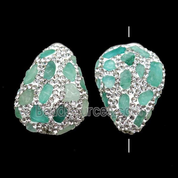 Clay teardrop Beads paved rhinestone with Chrysoprase