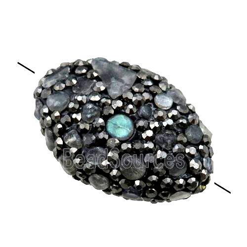 Clay oval Beads paved rhinestone with Labradorite