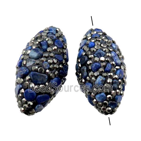 Clay rice Beads paved rhinestone with Lapis