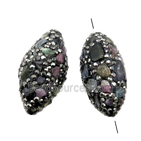 Clay barrel Beads paved rhinestone with Tourmaline