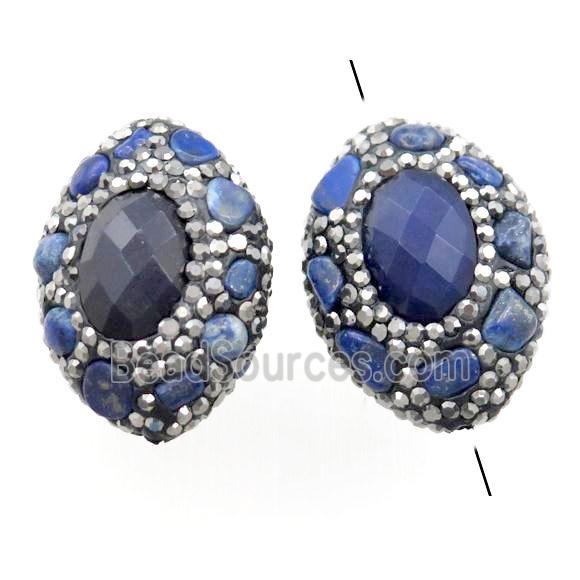 Clay oval Beads paved rhinestone with Lapis