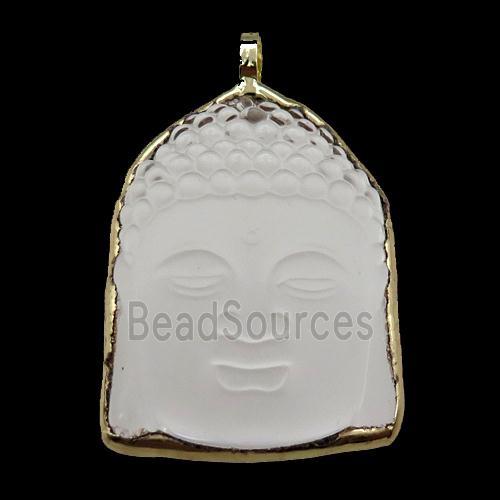 Chinese Crystal Glass buddha pendant, matte, gold plated