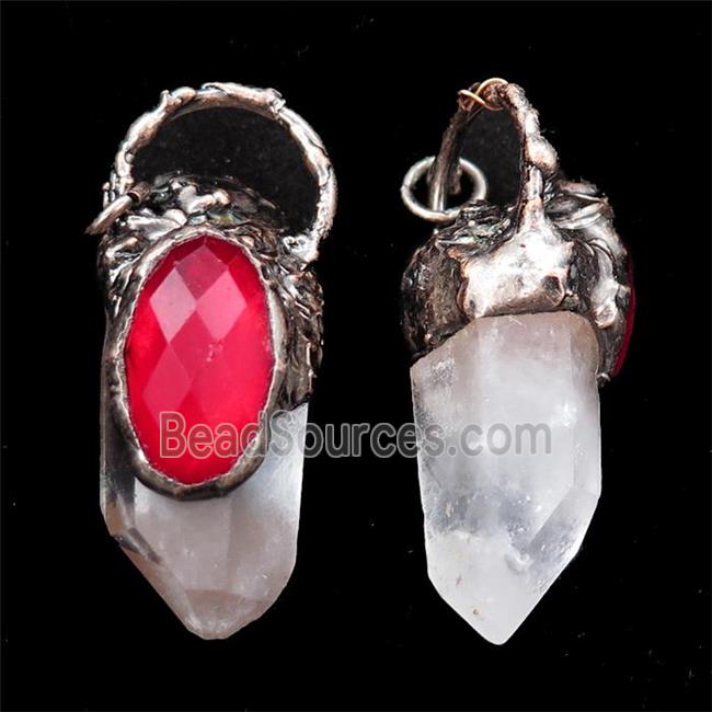 Clear Quartz Crystal pendant, antique red