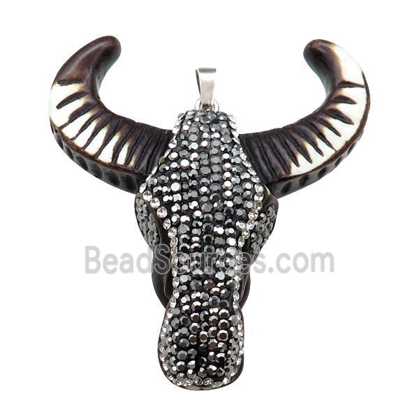 Resin bullhead paved rhinestone