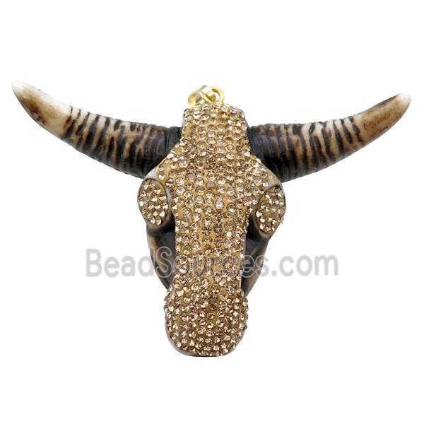 Resin bullhead paved yellow rhinestone