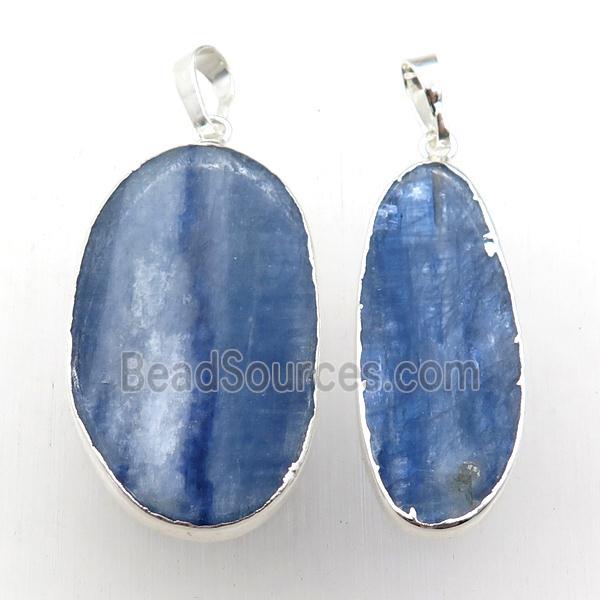 blue Kyanite pendant, oval, silver plated