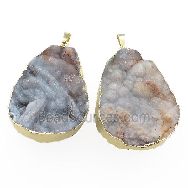 Agate Druzy pendant, freeform, gold plated