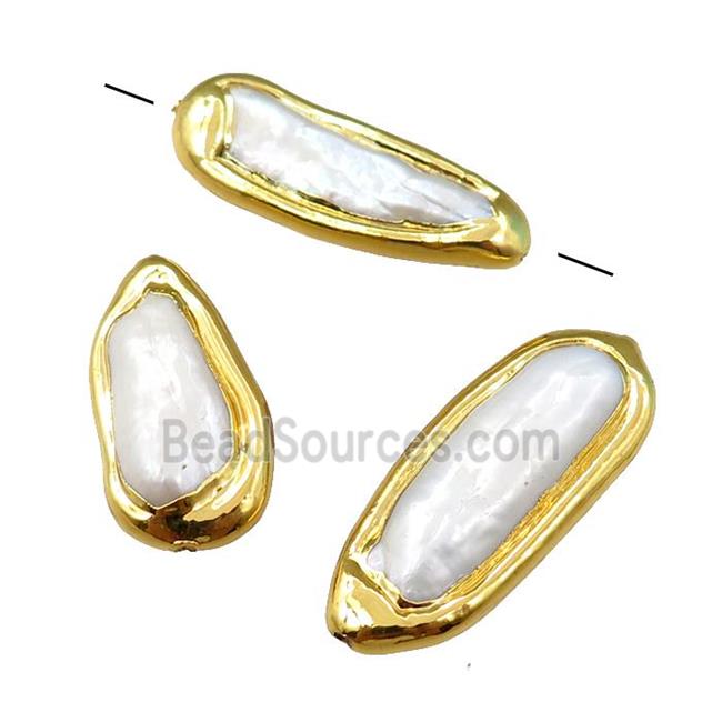 Cultured Pearl Beads, freeform, gold plated