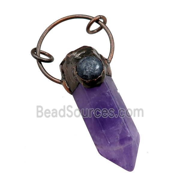 purple Amethyst bullet pendant, antique red