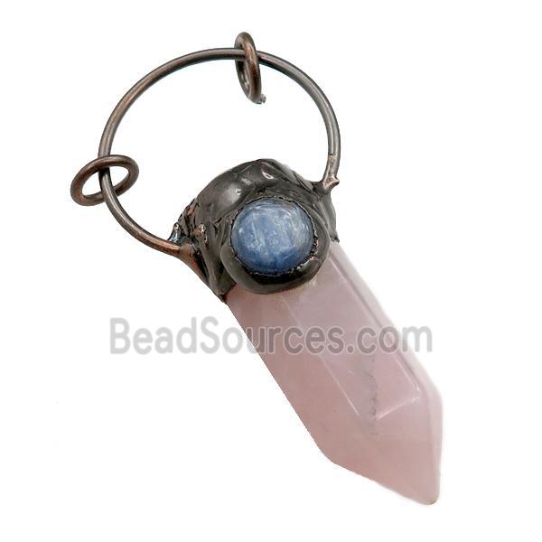 Rose Quartz bullet pendant, antique red