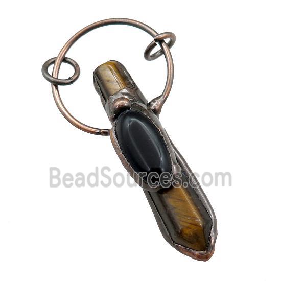 Tiger eye stone pendulum pendant, antique red