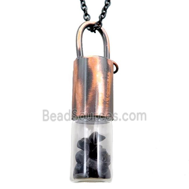 copper perfume bottle Necklace with onyx, antique red