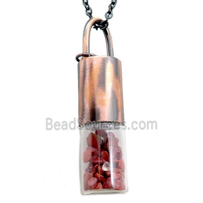 copper perfume bottle Necklace with red jasper, antique red