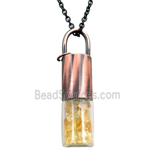 copper perfume bottle Necklace with citrine, antique red