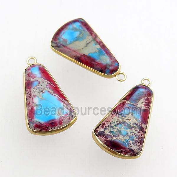 multicolor Imperial Jasper teardrop pendant, dye, gold plated