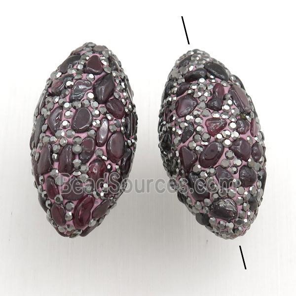 Clay rice Beads Paved Rhinestone with garnet