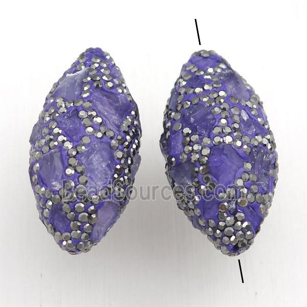 Clay barrel Beads Paved Rhinestone with amethyst