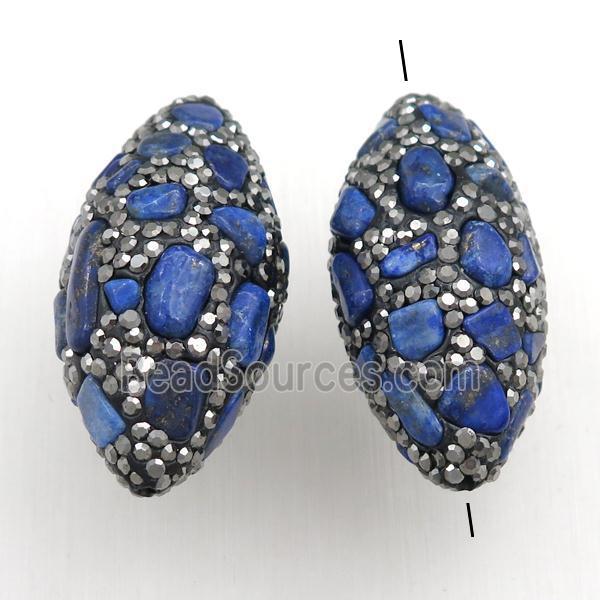 Clay rice Beads Paved Rhinestone with lapis